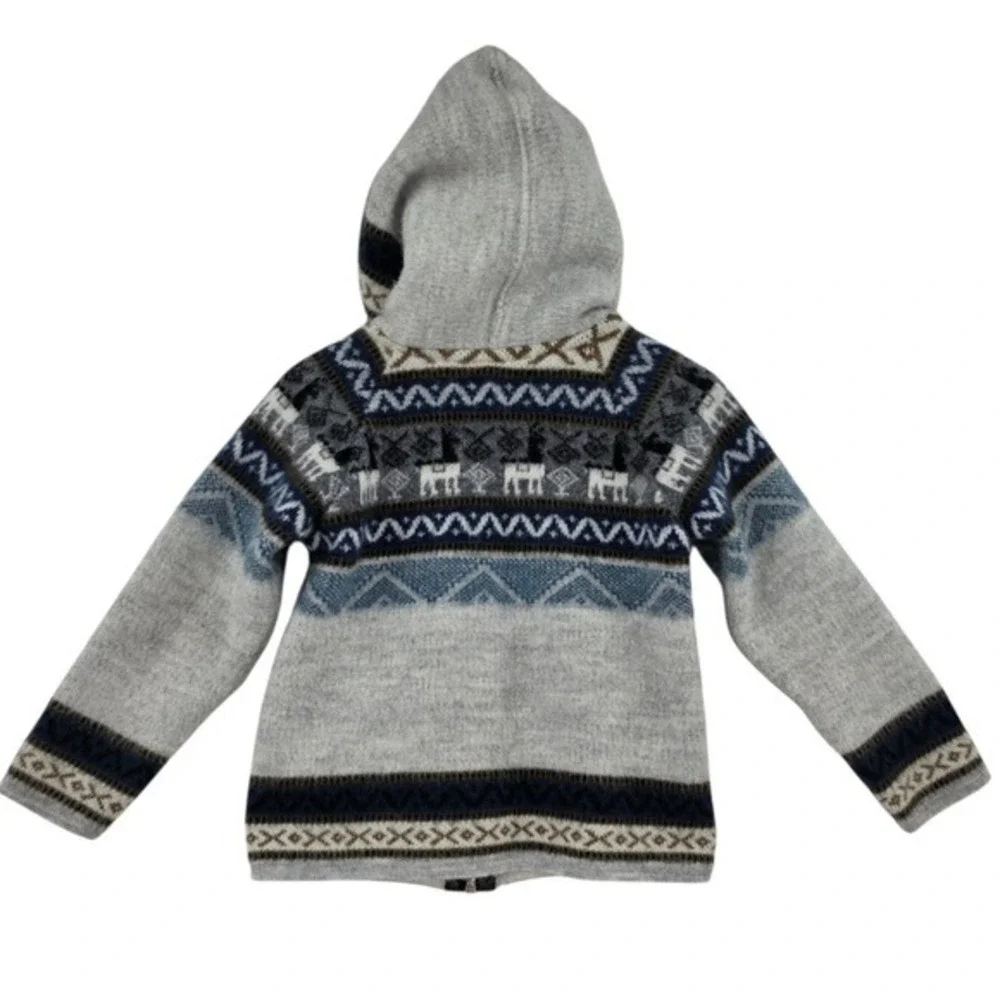Boys 18M Handmade Blue Gray Full Zip‎ Hooded Alpaca Sweater